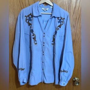 Roper women pearl snap Westen shirt sz‎ 3X light corduroy blue